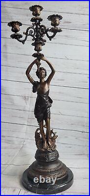 Français Victorien Candélabre Bronze Sculpture Par Moreau Art Nouveau Figurine