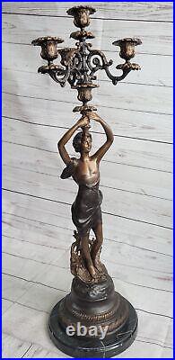 Français Victorien Candélabre Bronze Sculpture Par Moreau Art Nouveau Figurine