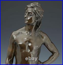 G. Récipon Escrimeur 1890 Rare Élégant Bronze Sculpture Art Nouveau 63 cm