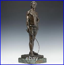 G. Récipon Escrimeur 1890 Rare Élégant Sculpture en bronze Art Nouveau 63 cm