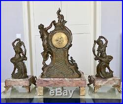 Garniture de cheminée Art Nouveau Pendule Régule Sculpture Marbre