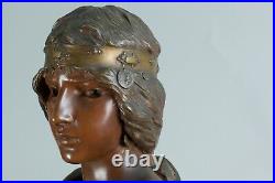 Grand Bronze Ancien Sculpture Portrait femme Villanis Sybille Art Nouveau Gaine
