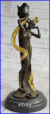Grand Candélabre Bougeoir Bronze Sculpture Statue Style Art Nouveau Décor Cadeau