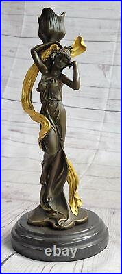 Grand Candélabre Bougeoir Bronze Sculpture Statue Style Art Nouveau Décor Cadeau