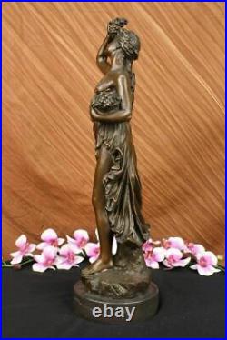 Grand Semi Nudegreek Déesse De Vigne Bronze Marbre Sculpture Art Nouveau Statue