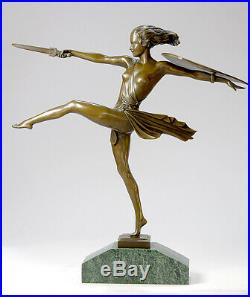 Grande sculpture Art Nouveau en bronze véritable, signée envoi gratuit