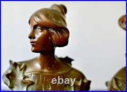 Hans Müller Paire de Bustes de Femme Sculpture Bronze Art Nouveau Jugendstil