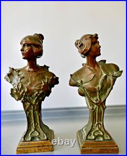 Hans Müller Paire de Bustes de Femme Sculpture Bronze Art Nouveau Jugendstil