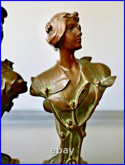 Hans Müller Paire de Bustes de Femme Sculpture Bronze Art Nouveau Jugendstil