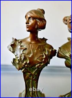 Hans Müller Paire de Bustes de Femme Sculpture Bronze Art Nouveau Jugendstil