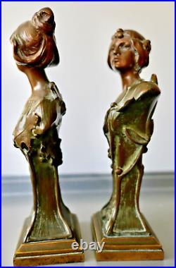 Hans Müller Paire de Bustes de Femme Sculpture Bronze Art Nouveau Jugendstil