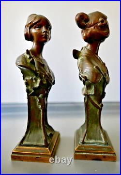 Hans Müller Paire de Bustes de Femme Sculpture Bronze Art Nouveau Jugendstil