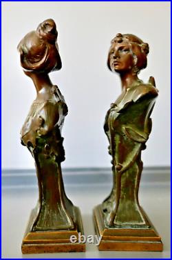 Hans Müller Paire de Bustes de Femme Sculpture Bronze Art Nouveau Jugendstil