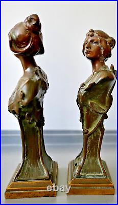 Hans Müller Paire de Bustes de Femme Sculpture Bronze Art Nouveau Jugendstil