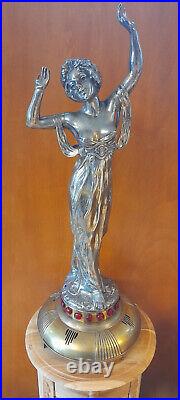 Importante statue danseuse A. GORY art nouveau en bronze argenté chiparus 72cm