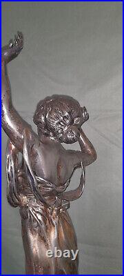 Importante statue danseuse A. GORY art nouveau en bronze argenté chiparus 72cm
