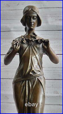 Jean La Style Art Nouveau Femelle Personifying Ressort Bronze Sculpture Statue