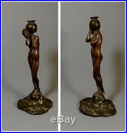 Jugendstil Bronze Sculpture Lampe Epoque Art Nouveau, Femme Fleur, Nymphe Dryade
