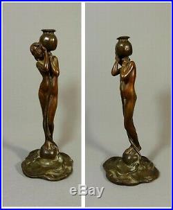 Jugendstil Bronze Sculpture Lampe Epoque Art Nouveau, Femme Fleur, Nymphe Dryade