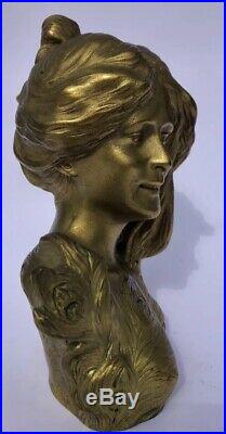L. Savine (1861-1934) Sculpture Buste Bronze Doré Art Nouveau 1900 Belle Epoque