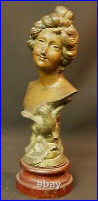 L joli buste signé GUAL statuette statue sculpture 28cm 1900 art nouveau régule