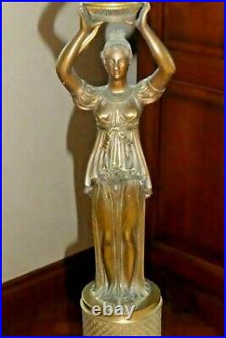 Lampe art nouveau art déco sculpture statue femme En Bronze Doré Guilloché SUPER