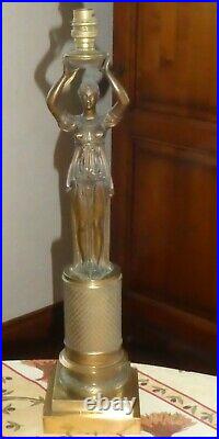 Lampe art nouveau art déco sculpture statue femme En Bronze Doré Guilloché SUPER