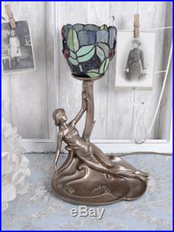 Lampe de Table Art Nouveau Tiffany Style Sculpture Féminine Lampe