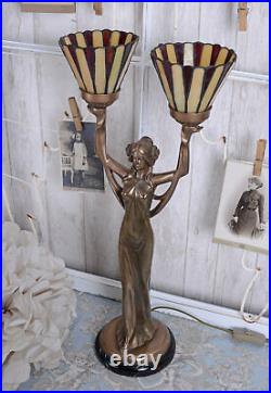 Lampe de table Art Nouveau abat-jour Tiffany Style femme sculpture lampe neuf