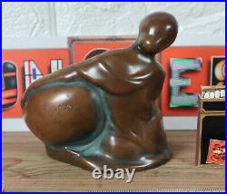 Ma Bronze Sculpture Art Nouveau Femme Signé M. A. Ou A. M. Figurine Panier Femme