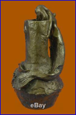 Main Style Art Nouveau Sirène Vase Par Aldo Vitaleh Bronze Sculpture Figurine