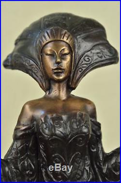 Marron Patine un Princesse Bronze Marbre Base Sculpture Art Déco Figurine