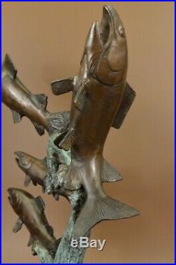 Mer Rive Natation Poisson Truite Bronze Marbre Sculpture Statue Art Déco Solde