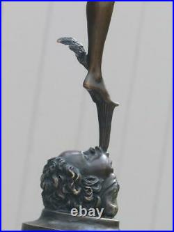 Mercury / Hermes & Cauceus Bronze Sur Marbre Base Signé Sculpture Art Fonte