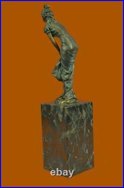 Nouveau Femelle Maiden Bronze Sculpture Fonte Artisanal Statue Art Par Milo