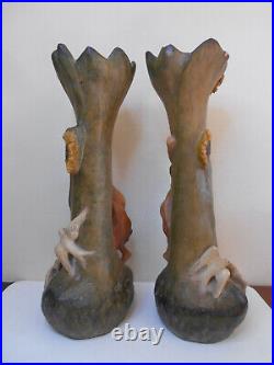 Paire De Statues Vases Terre Cuite Art Nouveau Art Floral 1900 Signées F Foucher