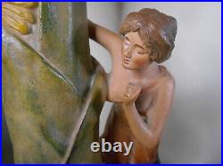 Paire De Statues Vases Terre Cuite Art Nouveau Art Floral 1900 Signées F Foucher