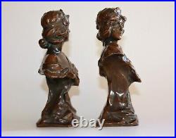 Paire de bustes Art Nouveau du sculpteur ZOLLE, hauteur 14cm