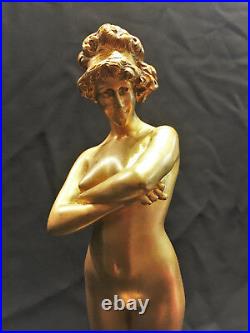 Paul Philippe, L' Nue, Français Style Art Nouveau Bronze Dore Sculpture, Ca