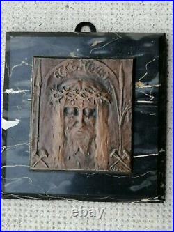 Plaque sculpture bronze art nouveau 1900 Jesus christ ECCE HOMO signe DUMONT