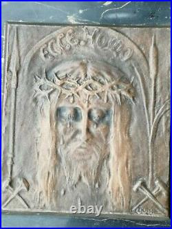 Plaque sculpture bronze art nouveau 1900 Jesus christ ECCE HOMO signe DUMONT