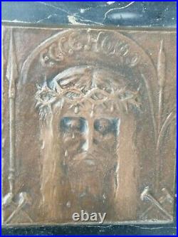 Plaque sculpture bronze art nouveau 1900 Jesus christ ECCE HOMO signe DUMONT