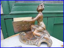 Porte Carte de visite Art Nouveau en Régule Femme Signé Jugendstil