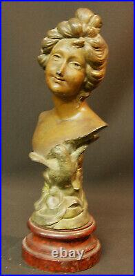 R joli buste signé GUAL statuette statue sculpture 28cm 1900 art nouveau régule