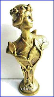 RARE Sculpture bronze Art Nouveau Jugendstil, sceau à cacheter Femme au gui