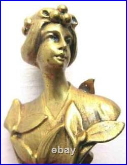 RARE Sculpture bronze Art Nouveau Jugendstil, sceau à cacheter Femme au gui