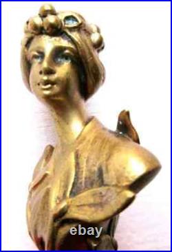 RARE Sculpture bronze Art Nouveau Jugendstil, sceau à cacheter Femme au gui