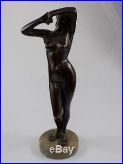 Rare Art Nouveau Bronze Sculpture Nu / en Position Debout, Base Marbre Figurine