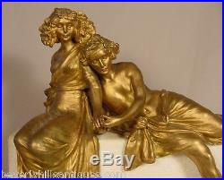 Rare Carl Kauba Ancien Art Nouveau Vienna Bronze & Marbre Sculpture Deux Lovers