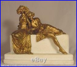 Rare Carl Kauba Ancien Art Nouveau Vienna Bronze & Marbre Sculpture Deux Lovers